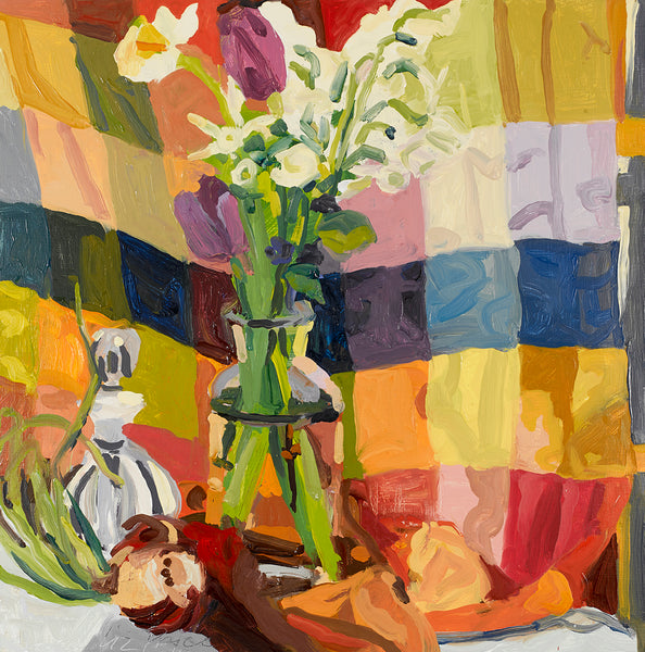 Liz Price: Color Block Scarf, White Flowers