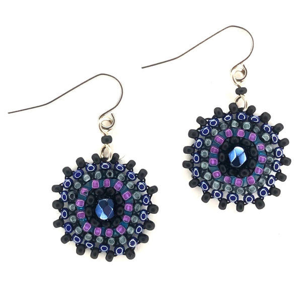 Seed Bead Starburst Earrings - Purple Midnight