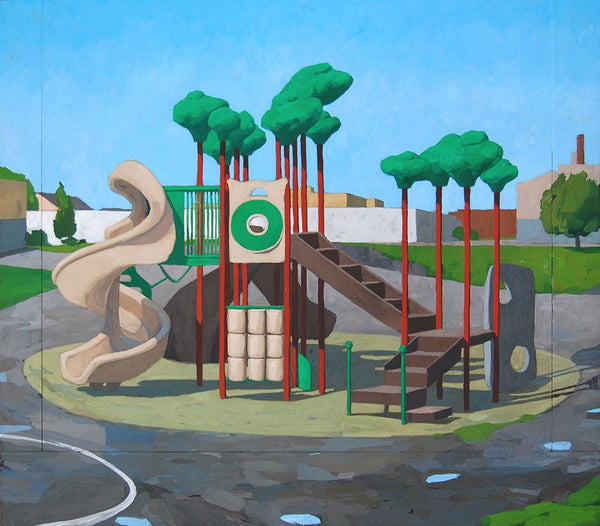 Playground (Island), gouache on panel painting by Cerulean Arts Collective Member Allison Syvertsen.  