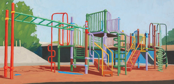 Playground (Rainbow), gouache on Arches paper painting by Cerulean Arts Collective Member Allison Syvertsen. 