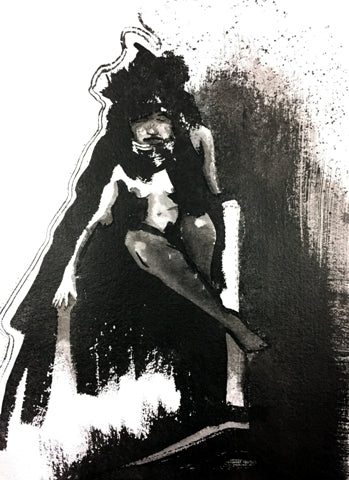Ink drawing of an abstract female figure.